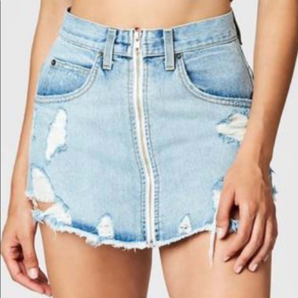 Carmar Light Blue Distressed Mini Skirt